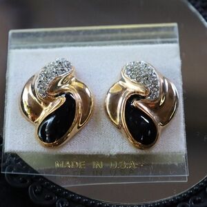 Elegant Gold and Black Clip On Earrings